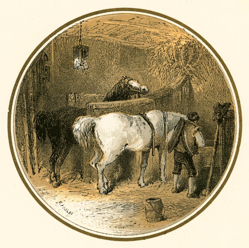 Koně ve stáji od Myles Birket Foster