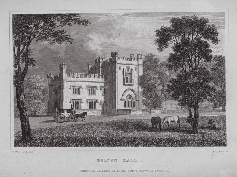 Bolton Hall (rytina) od Nathaniel (after) Whittock