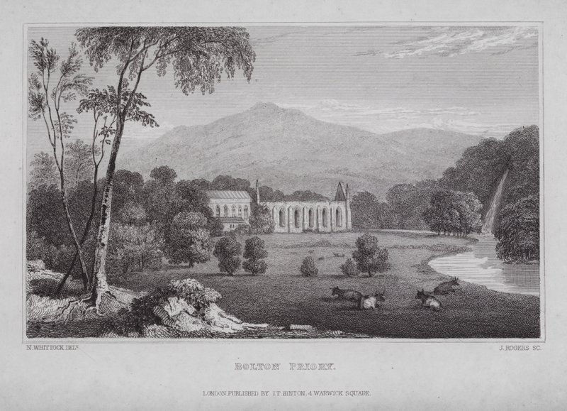 Bolton Priory (rytina) od Nathaniel (after) Whittock