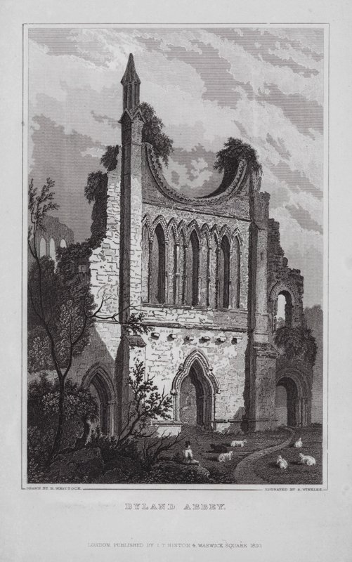 Byland Abbey (rytina) od Nathaniel (after) Whittock
