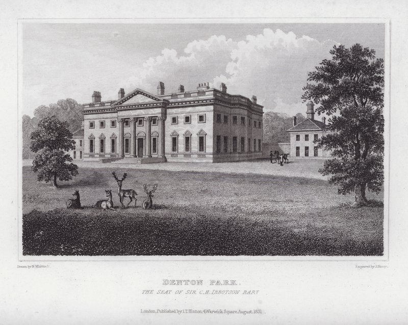 Denton Park, sídlo sira CH Ibbotsona (rytina) od Nathaniel (after) Whittock