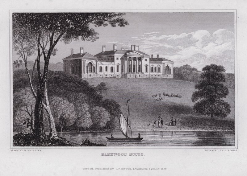 Harewood House (rytina) od Nathaniel (after) Whittock