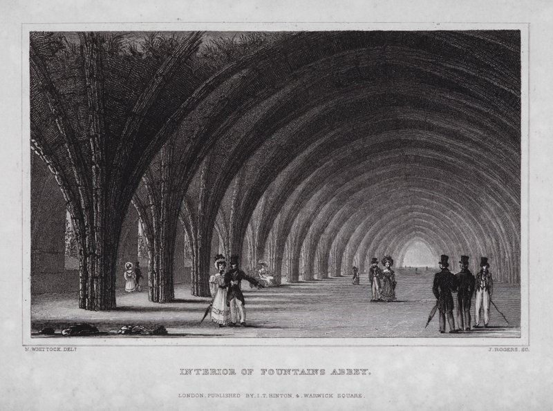 Interiér Fountains Abbey (rytina) od Nathaniel (after) Whittock