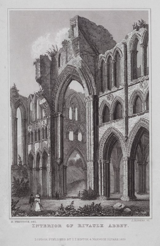 Interiér opatství Rivaulx (rytina) od Nathaniel (after) Whittock