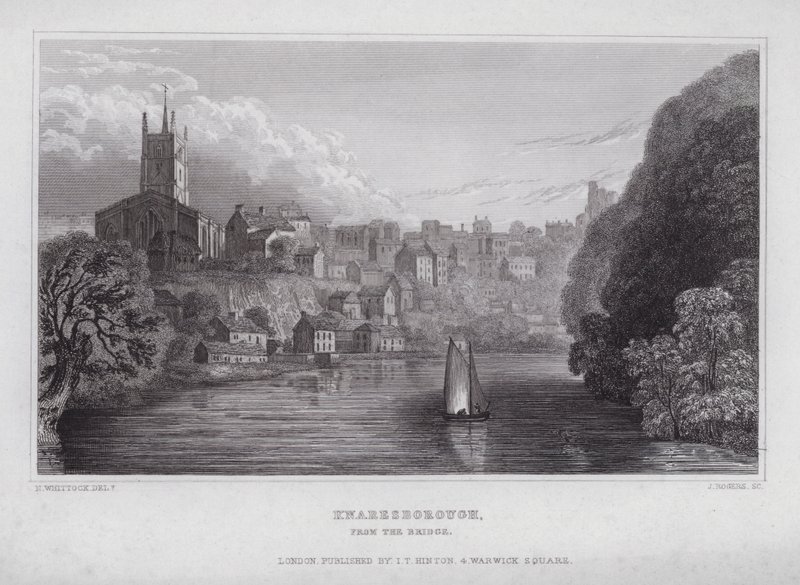 Knaresborough, z mostu (rytina) od Nathaniel (after) Whittock