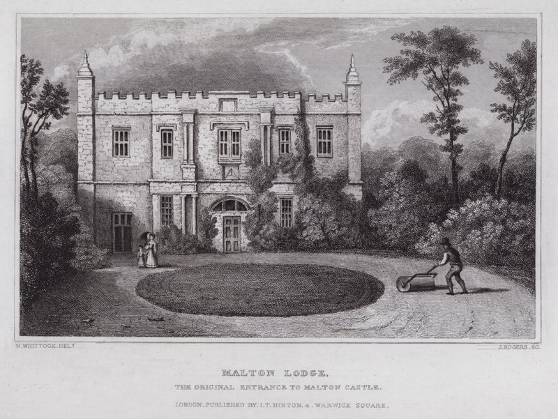 Malton Lodge, původní vchod do hradu Malton (rytina) od Nathaniel (after) Whittock