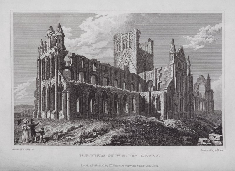Severovýchodní pohled na Whitby Abbey (rytina) od Nathaniel (after) Whittock