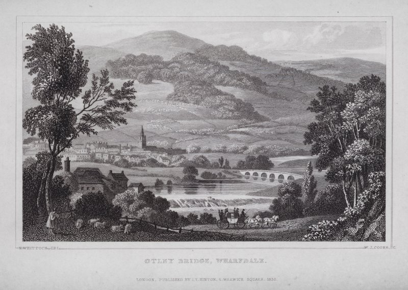 Otley Bridge, Wharfdale (rytina) od Nathaniel (after) Whittock