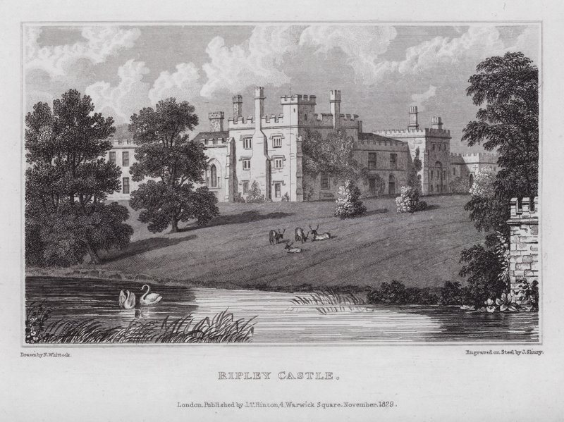 Ripley Castle (rytina) od Nathaniel (after) Whittock