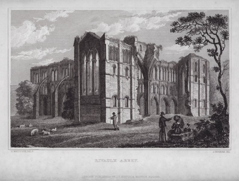 Rievaulx Abbey (rytina) od Nathaniel (after) Whittock
