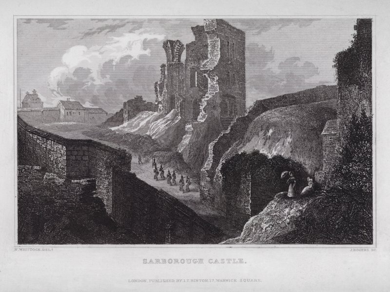 Scarborough Castle (rytina) od Nathaniel (after) Whittock