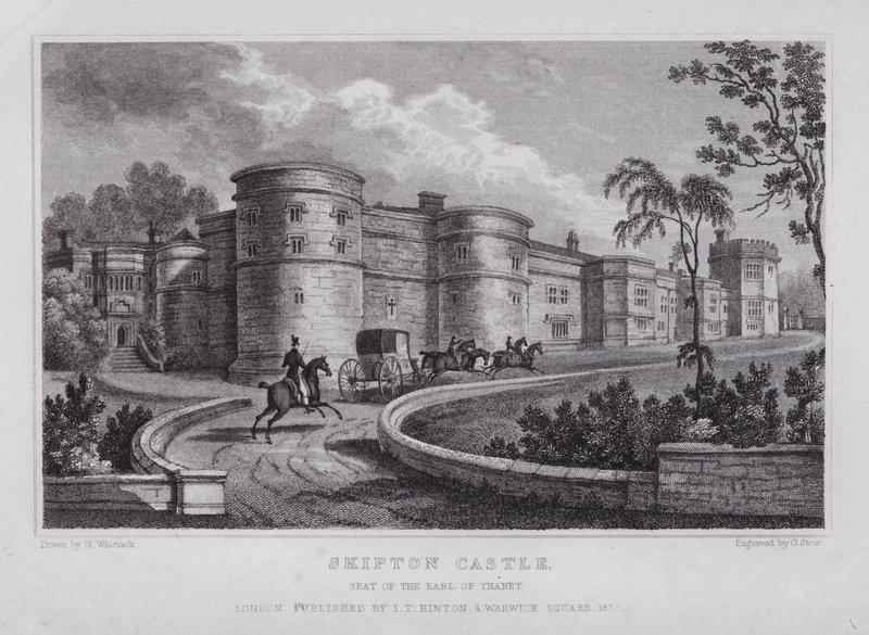 Hrad Skipton, sídlo hraběte z Thanet (rytina) od Nathaniel (after) Whittock