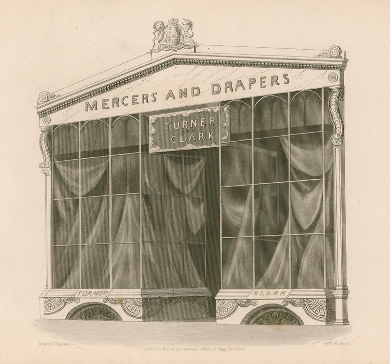 Přední prodejna pro pány Turner a Clark, Mercers and Drapers, Coventry Street, Londýn od Nathaniel Whittock