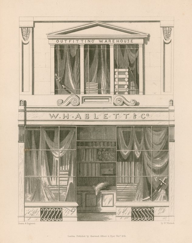 Přední prodejna pro W H Ablett, Outfitting Warehouse, Cornhill, Londýn od Nathaniel Whittock