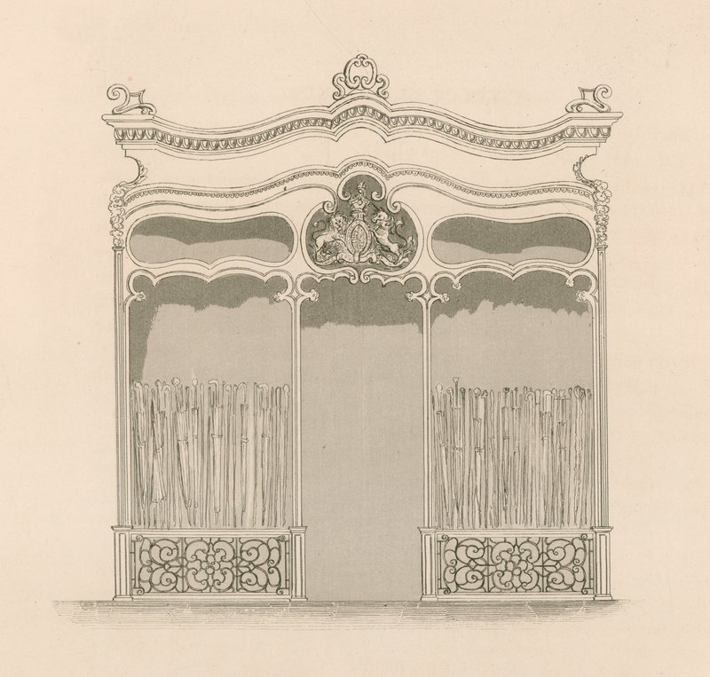 Prodejna ve francouzském stylu Ludvíka XIV. pro pány Sangster, obchodníky s deštníky a tyčemi, Regent Street, Londýn od Nathaniel Whittock