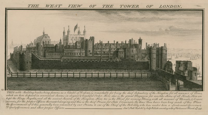Západní pohled na Tower of London od Nathaniel and Samuel Buck