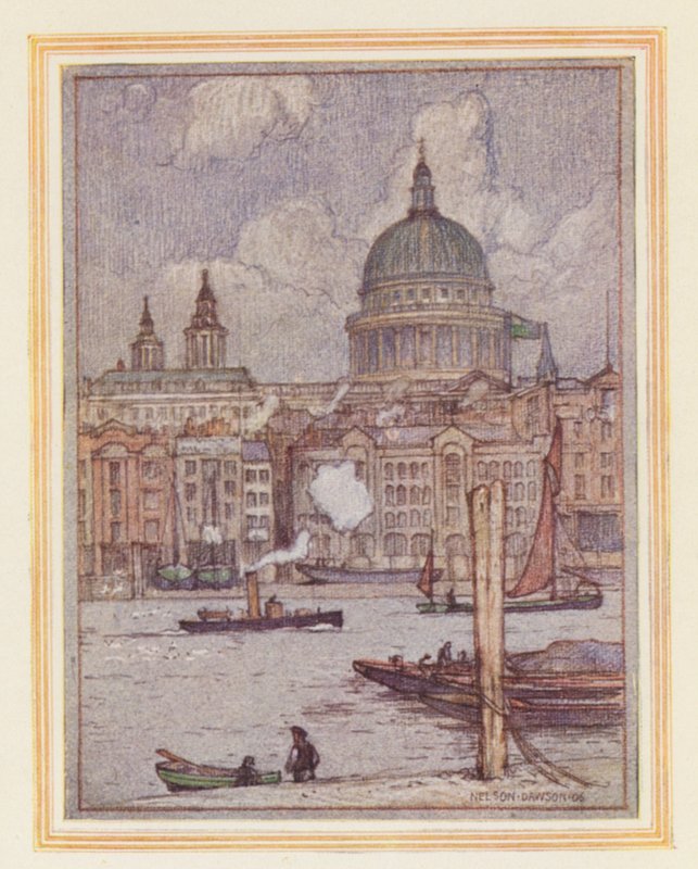 Katedrála svatého Pavla od řeky (barevná litografie) od Nelson Dawson