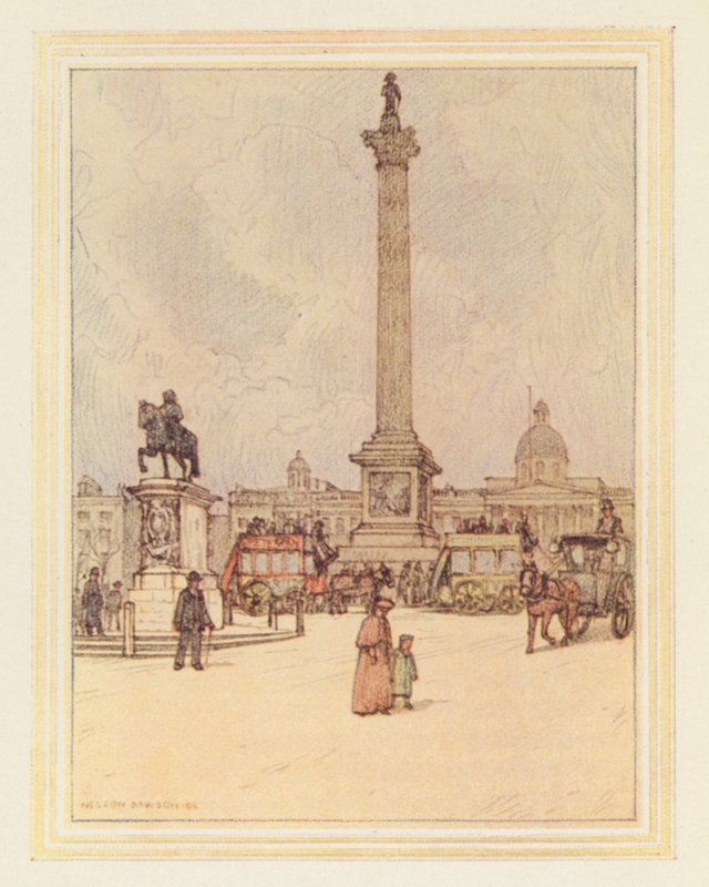 Trafalgar Square (barevná litografie) od Nelson Dawson