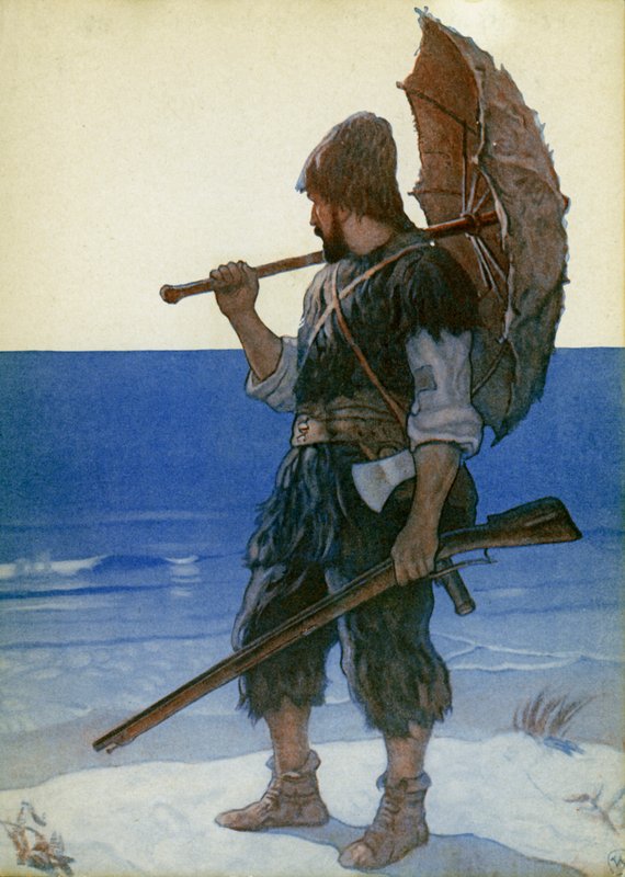 Ilustrace pro Robinson Crusoe (barevné lito) od Newell Convers (after) Wyeth
