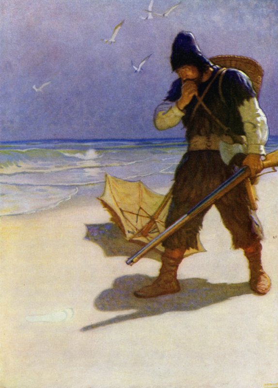 Ilustrace pro Robinson Crusoe (barevné lito) od Newell Convers (after) Wyeth