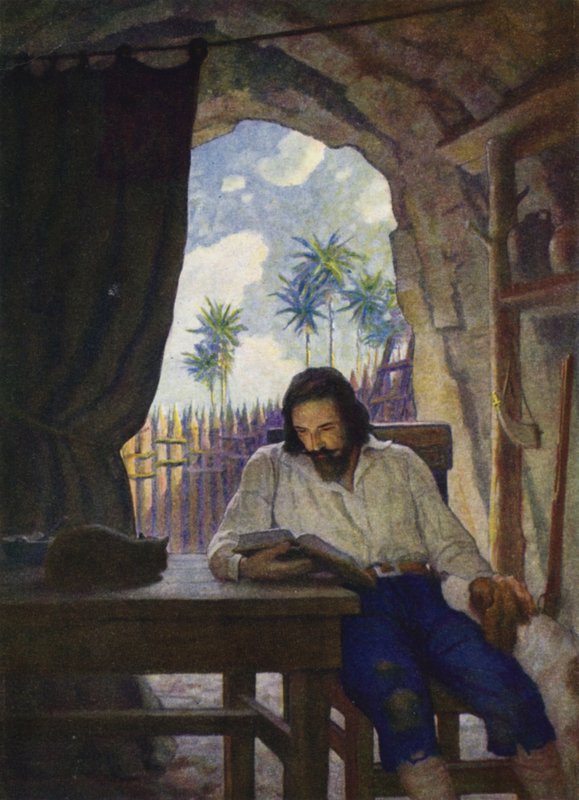 Ilustrace pro Robinson Crusoe (barevné lito) od Newell Convers (after) Wyeth