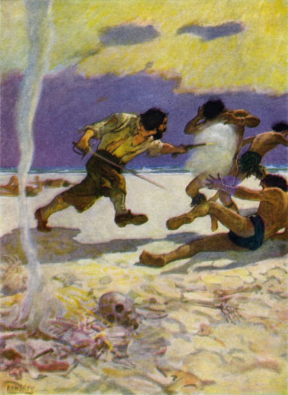 Ilustrace pro Robinson Crusoe (barevné lito) od Newell Convers (after) Wyeth