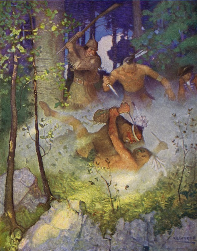 Ilustrace k Poslednímu Mohykánovi (barevné lito) od Newell Convers (after) Wyeth