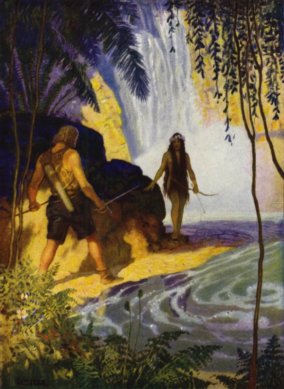 Ilustrace pro Westward Ho! Charles Kingsley (barevné lito) od Newell Convers (after) Wyeth