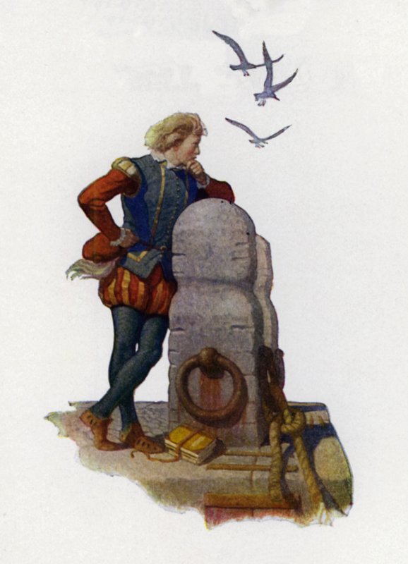Ilustrace na titulní straně pro Westward Ho! Charles Kingsley (barevné lito) od Newell Convers (after) Wyeth