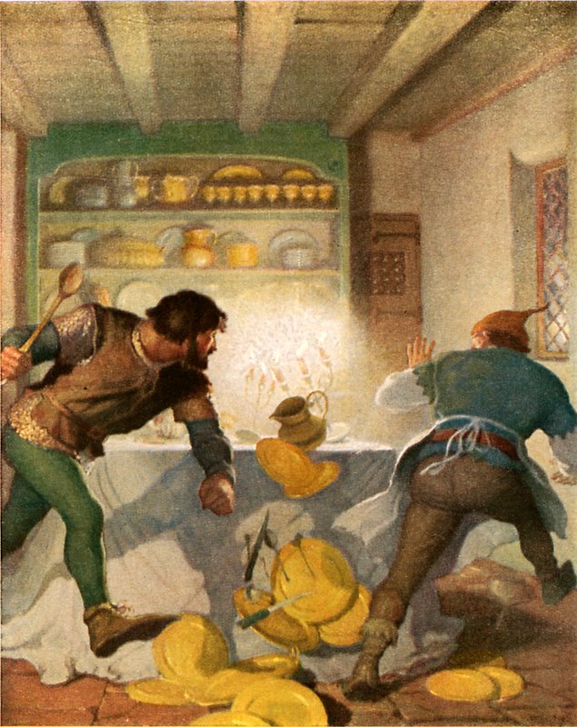 Malý John se pere s kuchařem v domě šerifa od Newell Convers Wyeth
