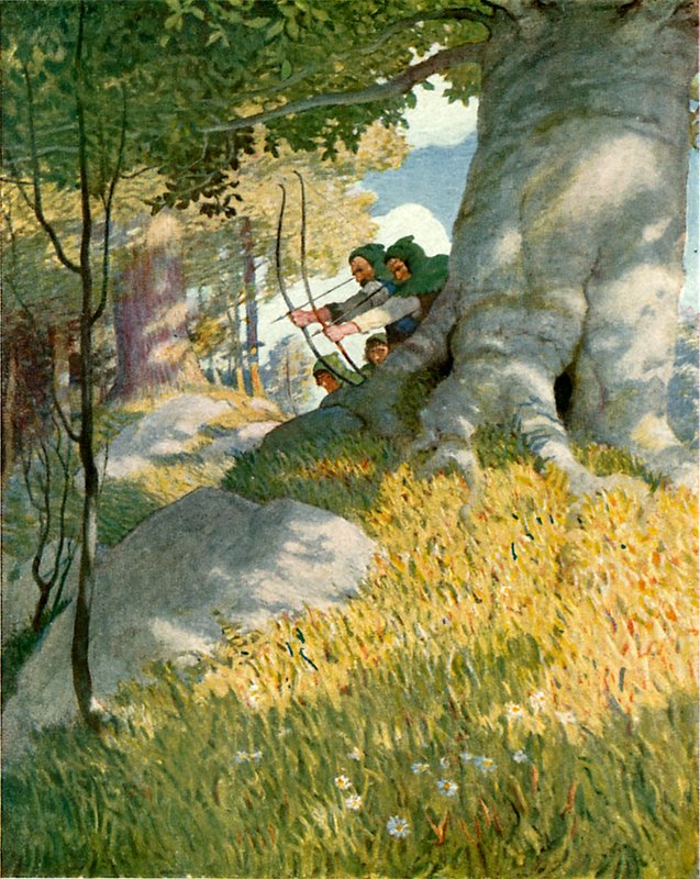 Robin Hood a jeho společníci zachraňují Willa Stutelyho od Newell Convers Wyeth