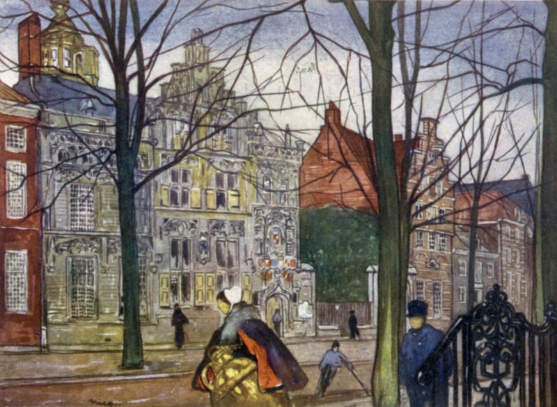 Oude Delft (barevná litografie) od Nico Jungman