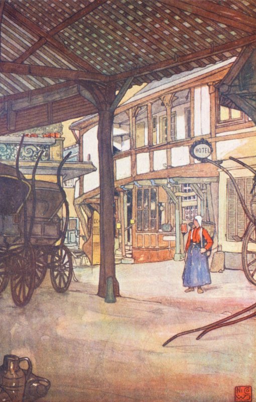 Nádvoří hotelu An, Rouen (barevná litografie) od Nico Jungmann