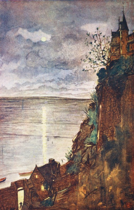 Vstup na Mont St Michel (barevná litografie) od Nico Jungmann