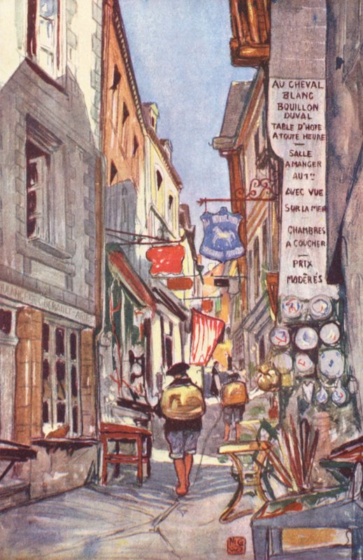 Ulice, Mont St Michel (barevná litografie) od Nico Jungmann