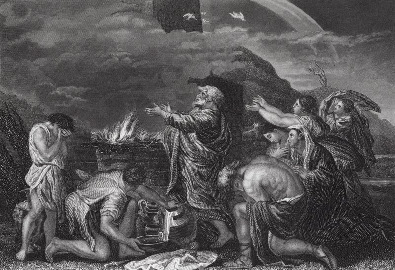 Noemova oběť, Genesis, kap. 8, v. 20 (rytina) od Nicolas (after) Poussin