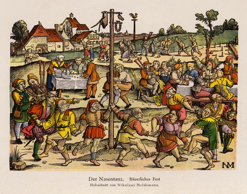 Nosní tanec na venkovském festivalu (color litho) od Nicolaus Meldemann