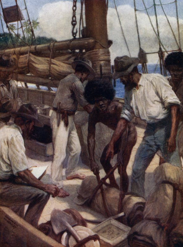 Zlatokopové opouštějí obchodní loď, Britská Nová Guinea (barevné lito) od Norman Hardy