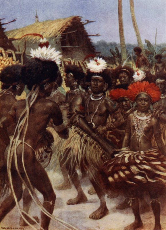 Harvest Dance, Nová Guinea (barevné litho) od Norman Hardy