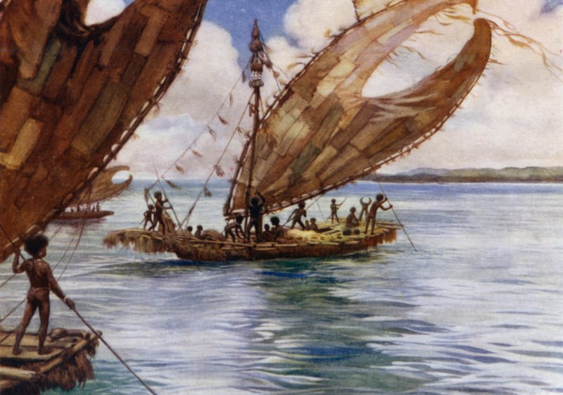 Velké obchodní kánoe, Britská Nová Guinea (barevné lito) od Norman Hardy