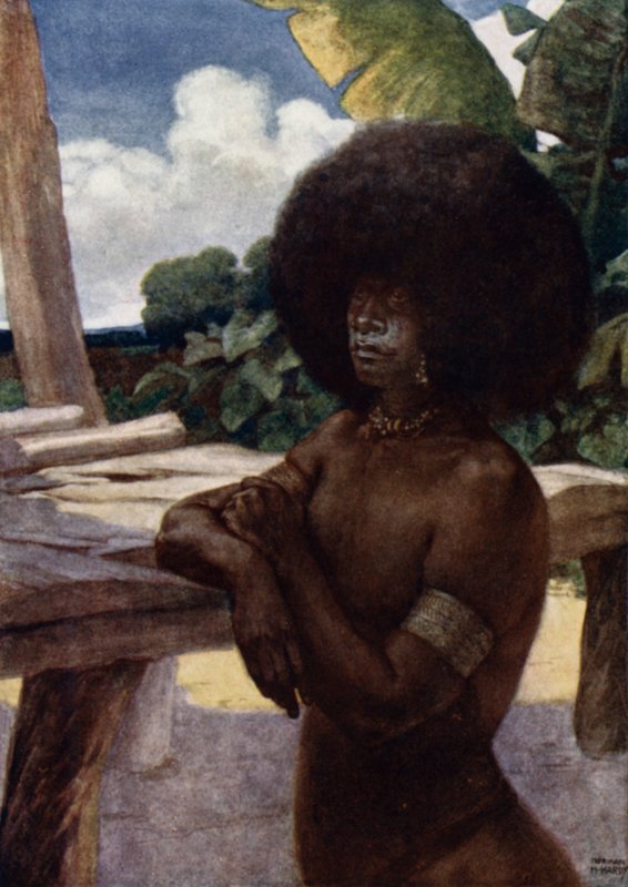 Pochází z Britské Nové Guineje, ukazuje způsob nošení vlasů (barva litho) od Norman Hardy
