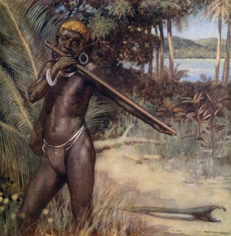 Solomon Islander hrající na „Ivivu“ nebo flétnu (barevné lito) od Norman Hardy