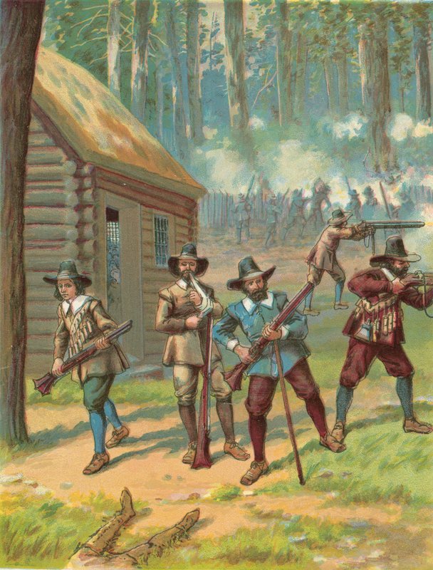 Poutníci bojující s indiány od North American