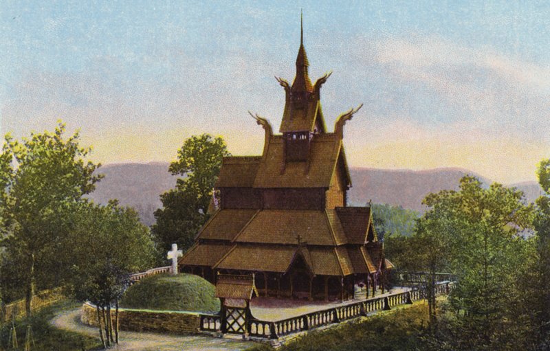 Norsko / Norge: Fantoft Stavkirke (barevné foto) od Norwegian Photographer