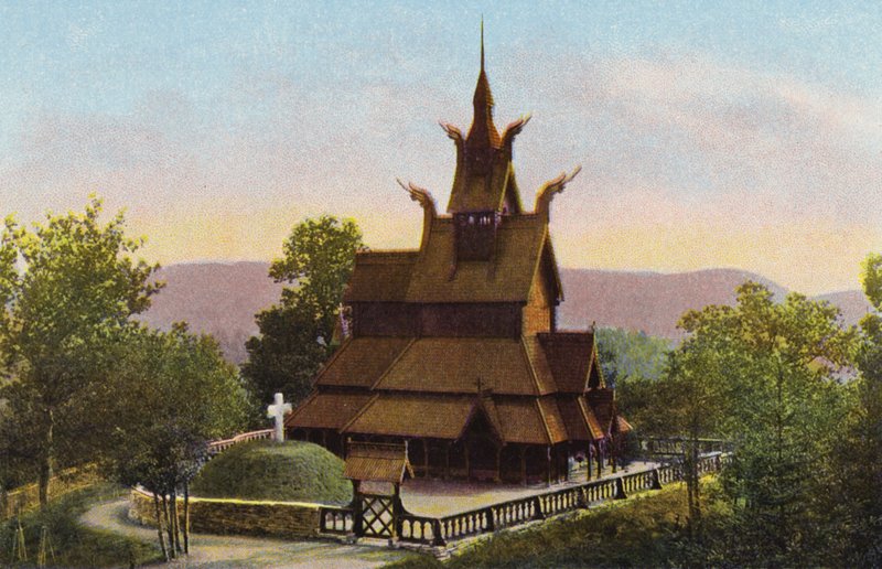 Norsko / Norge: Fantoft Stavkirke (barevné foto) od Norwegian Photographer