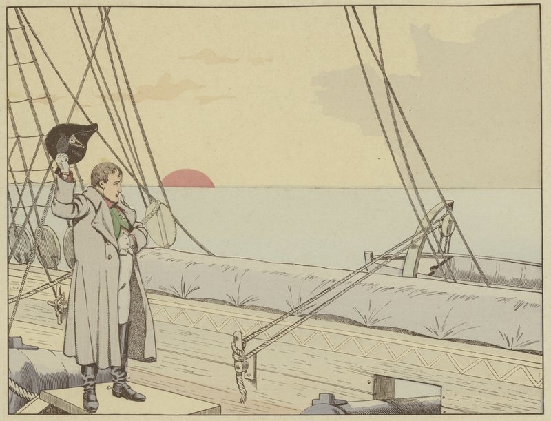 Napoleon na palubě lodi HMS Bellerophon poté, co se vzdal Britům, 15. července 1815 od Onfray de Breville Job