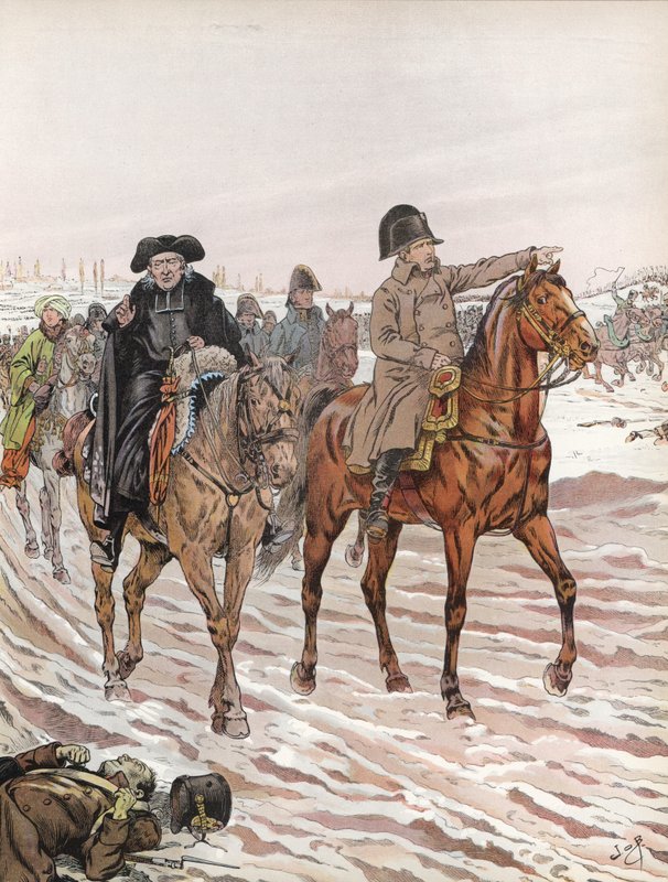 Napoleon, jedoucí po boku abbého Henriota, 1814 od Onfray de Breville Job