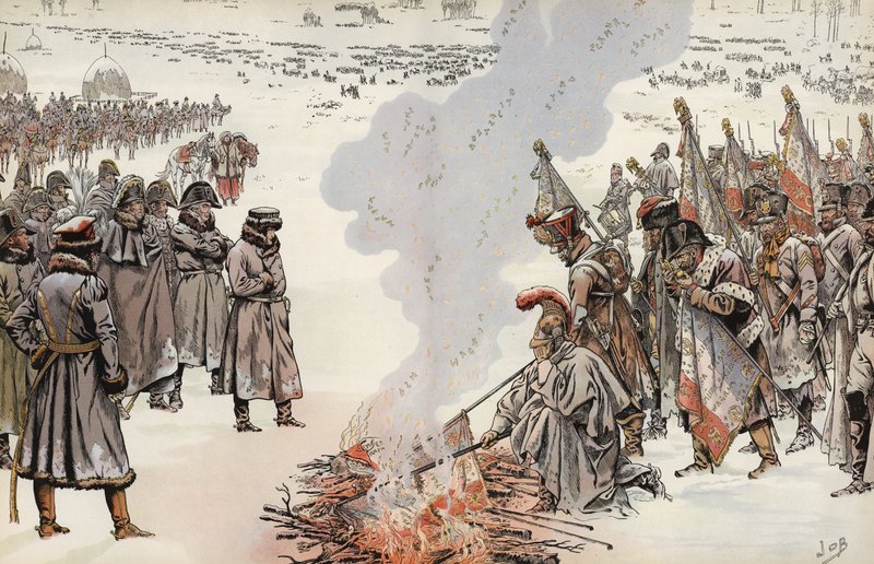 Napoleonova ruská kampaň, pálení standardů, 23. listopadu 1812. od Onfray de Breville Job