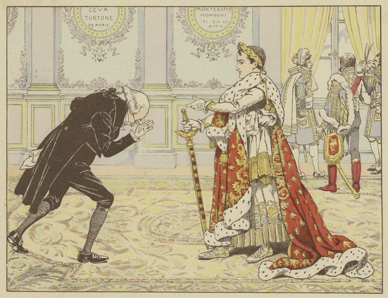 Ráno v den své korunovace, vnímaje notáře Josefína, mu Napoleon se smíchem řekl: Tak, Maitre Ragideau, tady je plášť! A tady je meč! od Onfray de Breville Job
