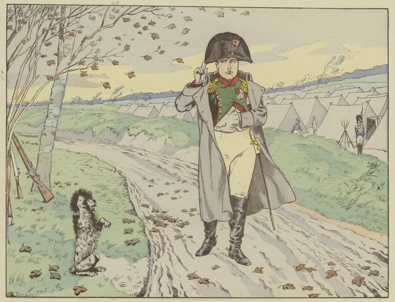Vojáci Staré gardy vycvičili své psy, aby pozdravili císaře, který jim pozdrav opětoval, 1805 od Onfray de Breville Job